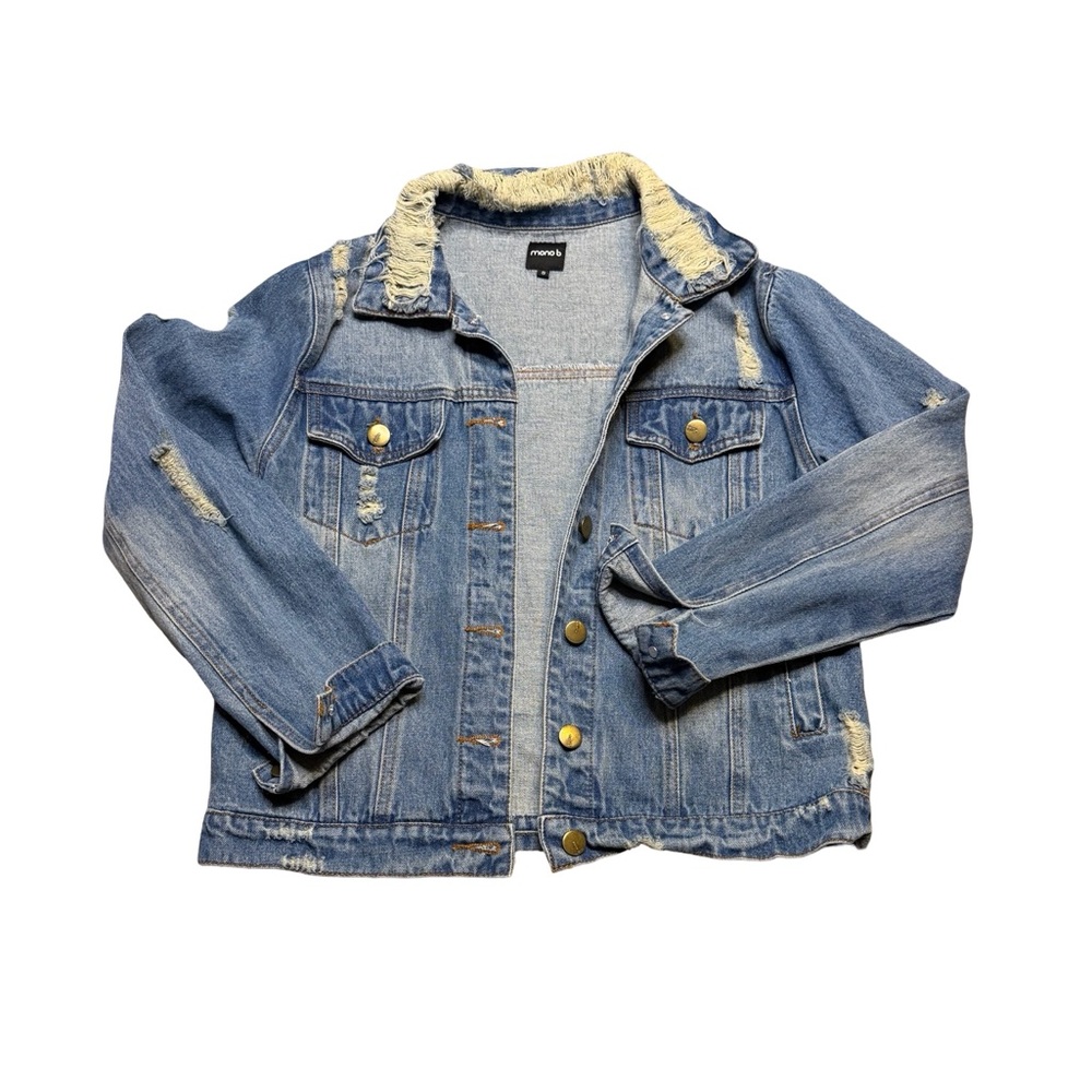 🧥✨ Mono B Distressed Denim Jacket Light Wash Size S ✨🧥
